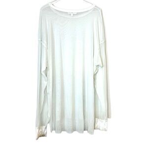 Truly Madly Deeply Sheer Mesh Fabric Long Sleeve Top White Large